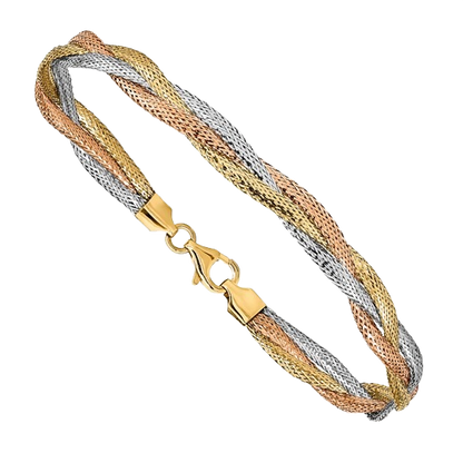 Tri‑Tone Mesh Bracelet in 14K yellow gold