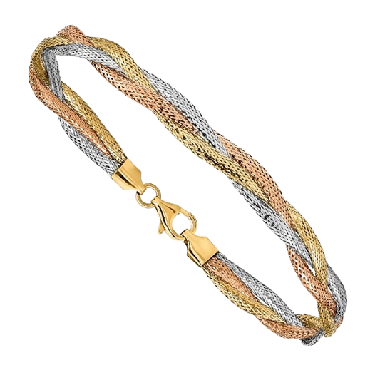 Tri‑Tone Mesh Bracelet in 14K yellow gold