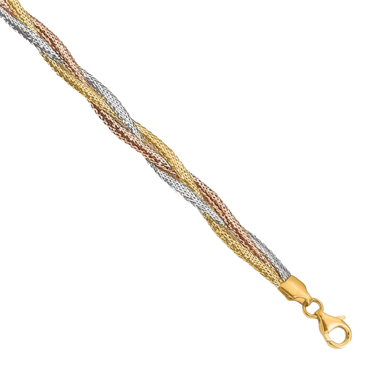 Tri‑Tone Mesh Bracelet in 14K yellow gold