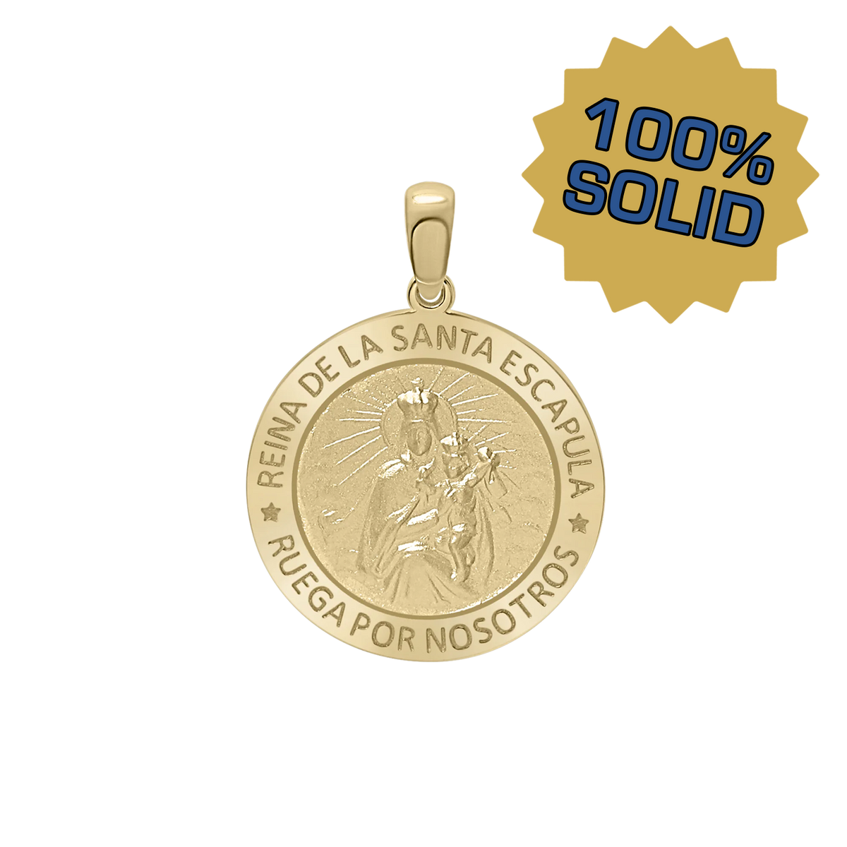 Round Reina del el Santo Escápulario Medallion3 in 14K yellow gold