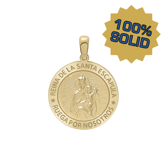 Round Reina del el Santo Escápulario Medallion3 in 14K yellow gold