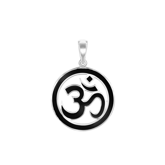 Hinduistischer Om-Anhänger mit schwarzer Emaille aus Sterlingsilber