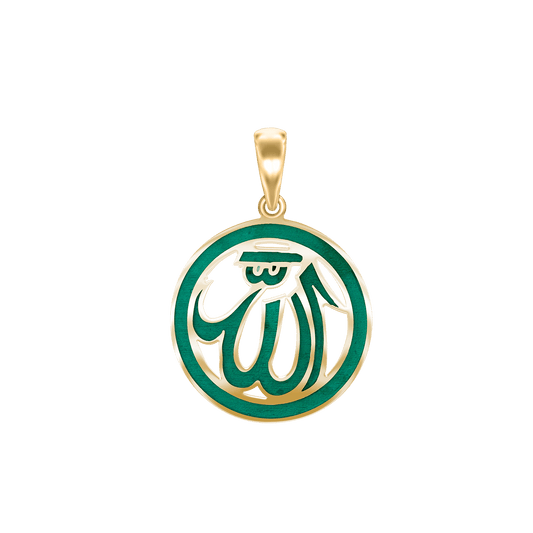 Allah-Anhänger mit grüner Emaille aus Sterlingsilber