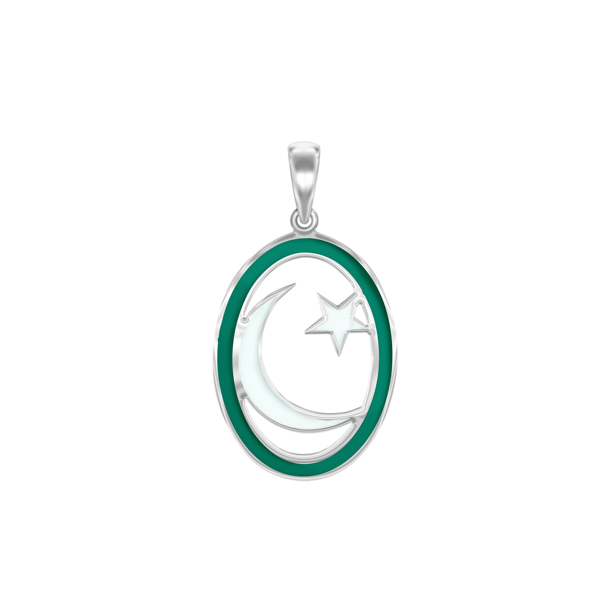 Star Crescent Pendant with Green Enamel