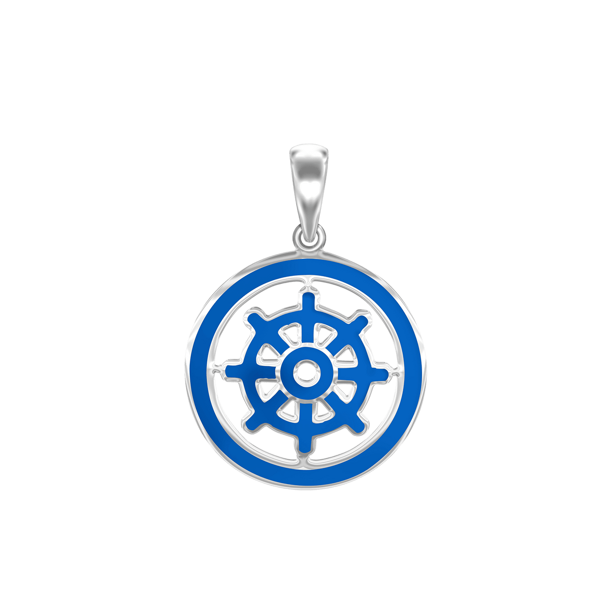 Buddhism Dharma Wheel Pendant with Blue Enamel