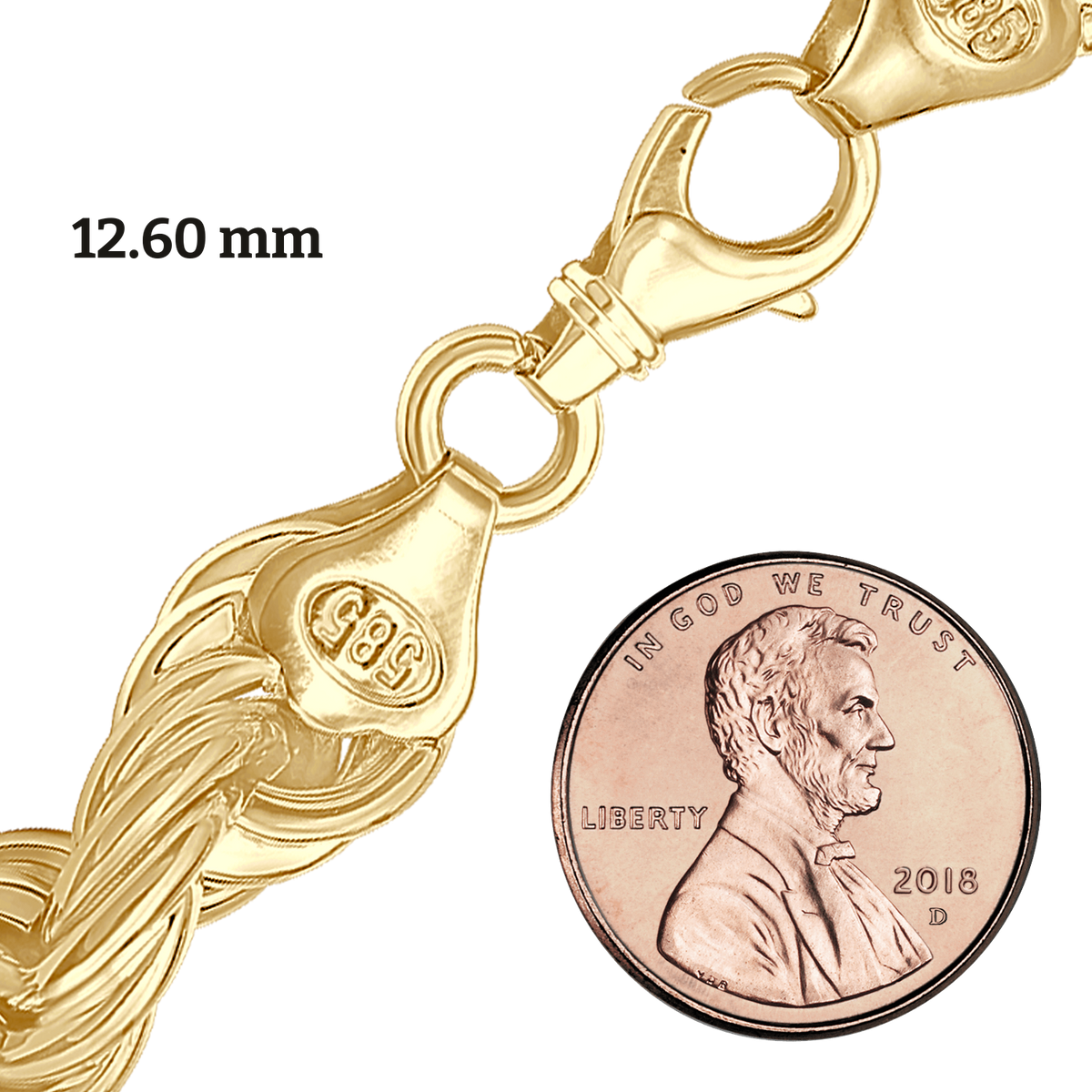 Handgefertigte Halskette aus massivem Seil, 14 Karat Gelbgold