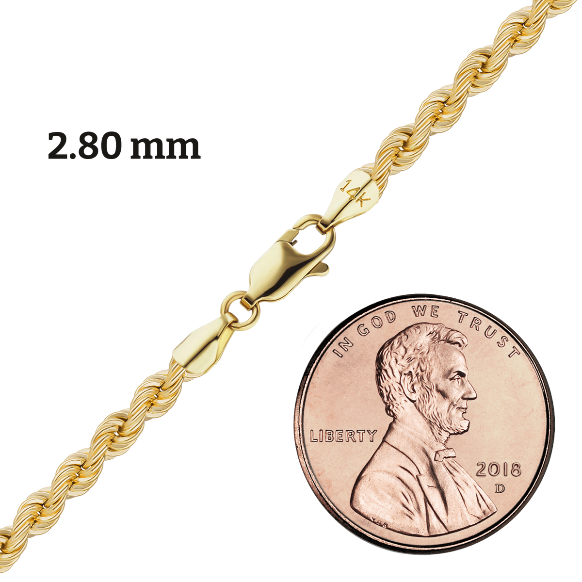 Handgefertigte Halskette aus massivem Seil, 14 Karat Gelbgold