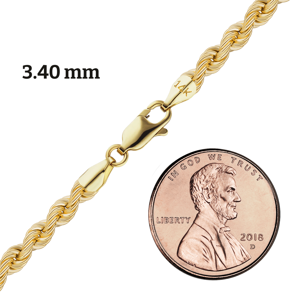 Handgefertigte Halskette aus massivem Seil, 14 Karat Gelbgold