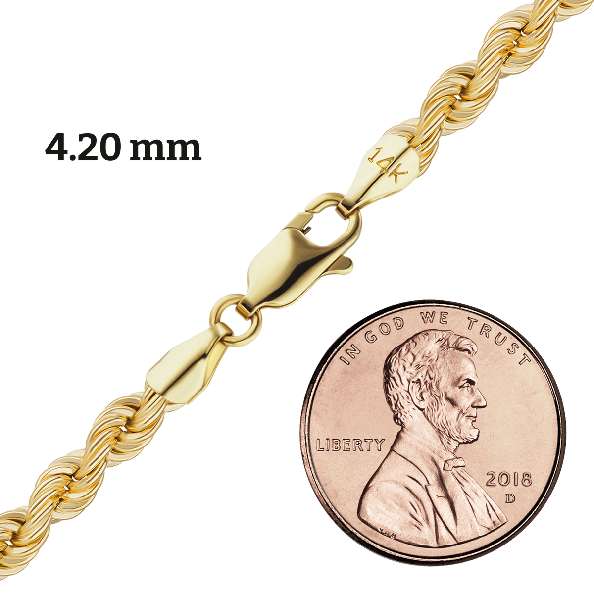 Handgefertigte Halskette aus massivem Seil, 14 Karat Gelbgold