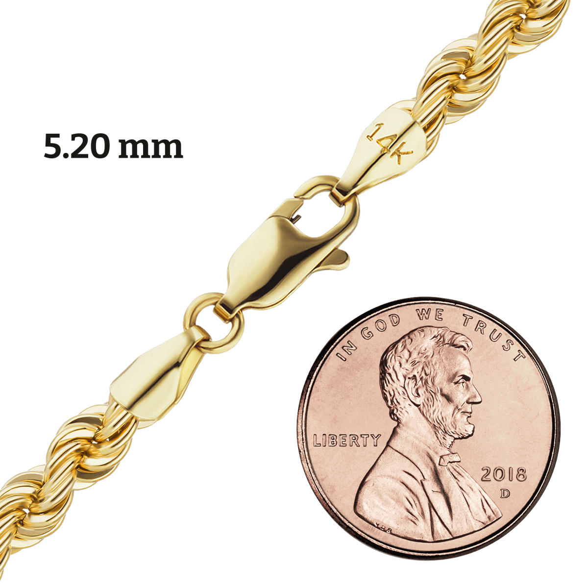 Handgefertigte Halskette aus massivem Seil, 14 Karat Gelbgold