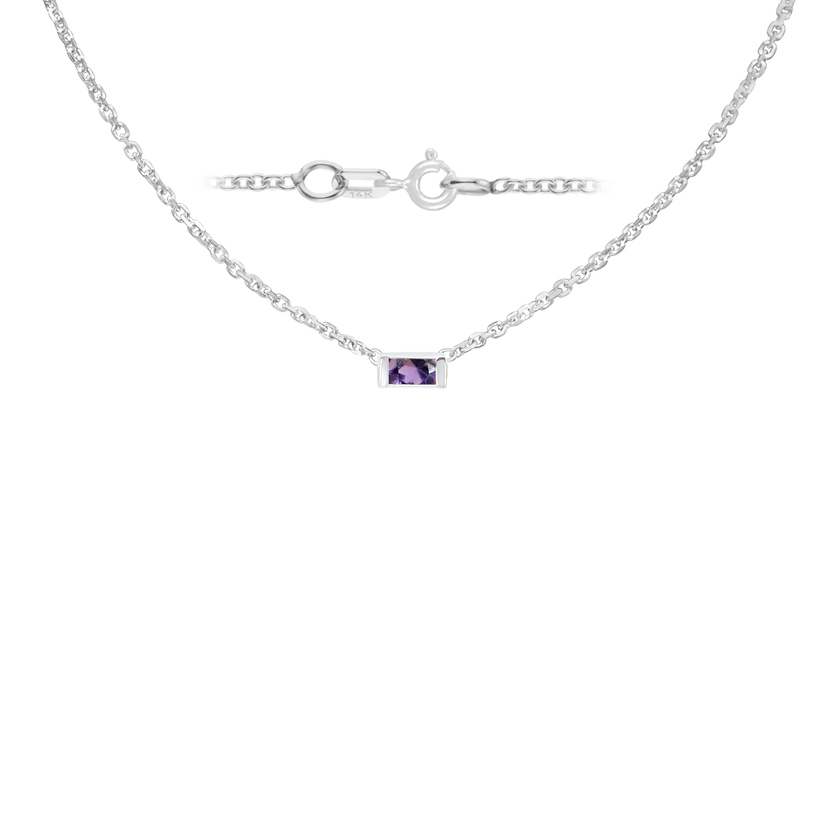 Gemstone Baguette Bezel Charm in 14K White Gold Necklace