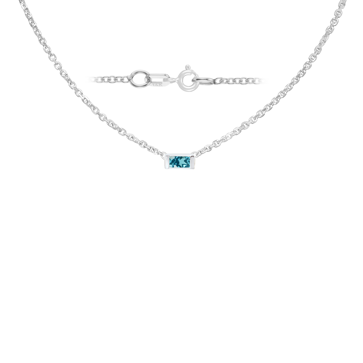 Gemstone Baguette Bezel Charm in 14K White Gold Necklace
