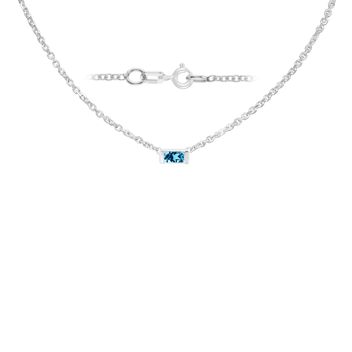 Gemstone Baguette Bezel Charm in 14K White Gold Necklace