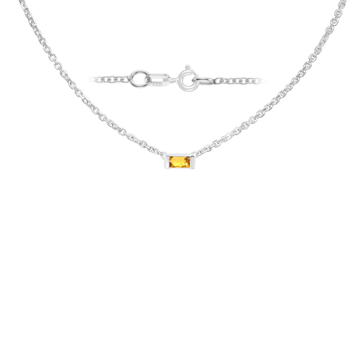 Gemstone Baguette Bezel Charm in 14K White Gold Necklace