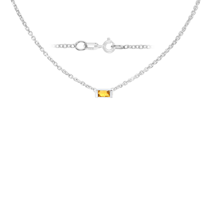 Gemstone Baguette Bezel Charm in 14K White Gold Necklace