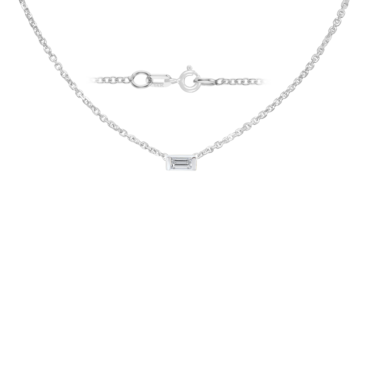 Gemstone Baguette Bezel Charm in 14K White Gold Necklace