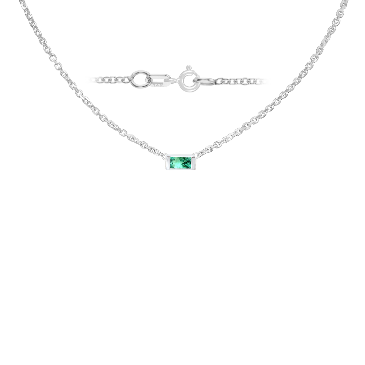 Gemstone Baguette Bezel Charm in 14K White Gold Necklace