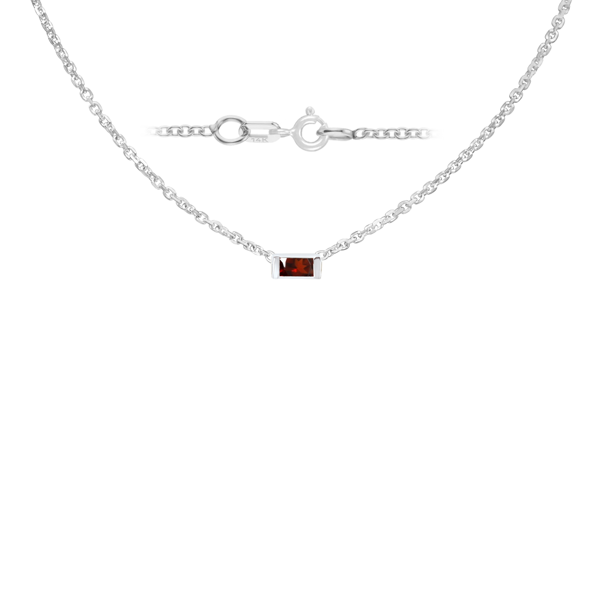 Gemstone Baguette Bezel Charm in 14K White Gold Necklace