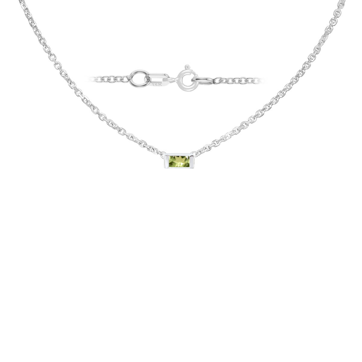 Gemstone Baguette Bezel Charm in 14K White Gold Necklace