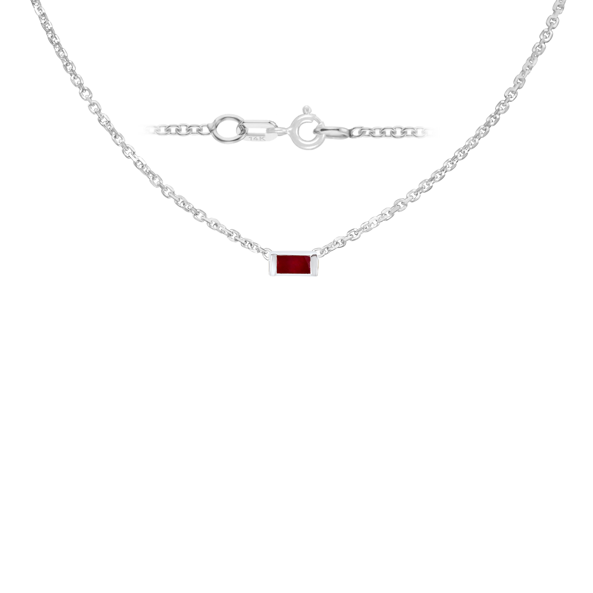 Gemstone Baguette Bezel Charm in 14K White Gold Necklace