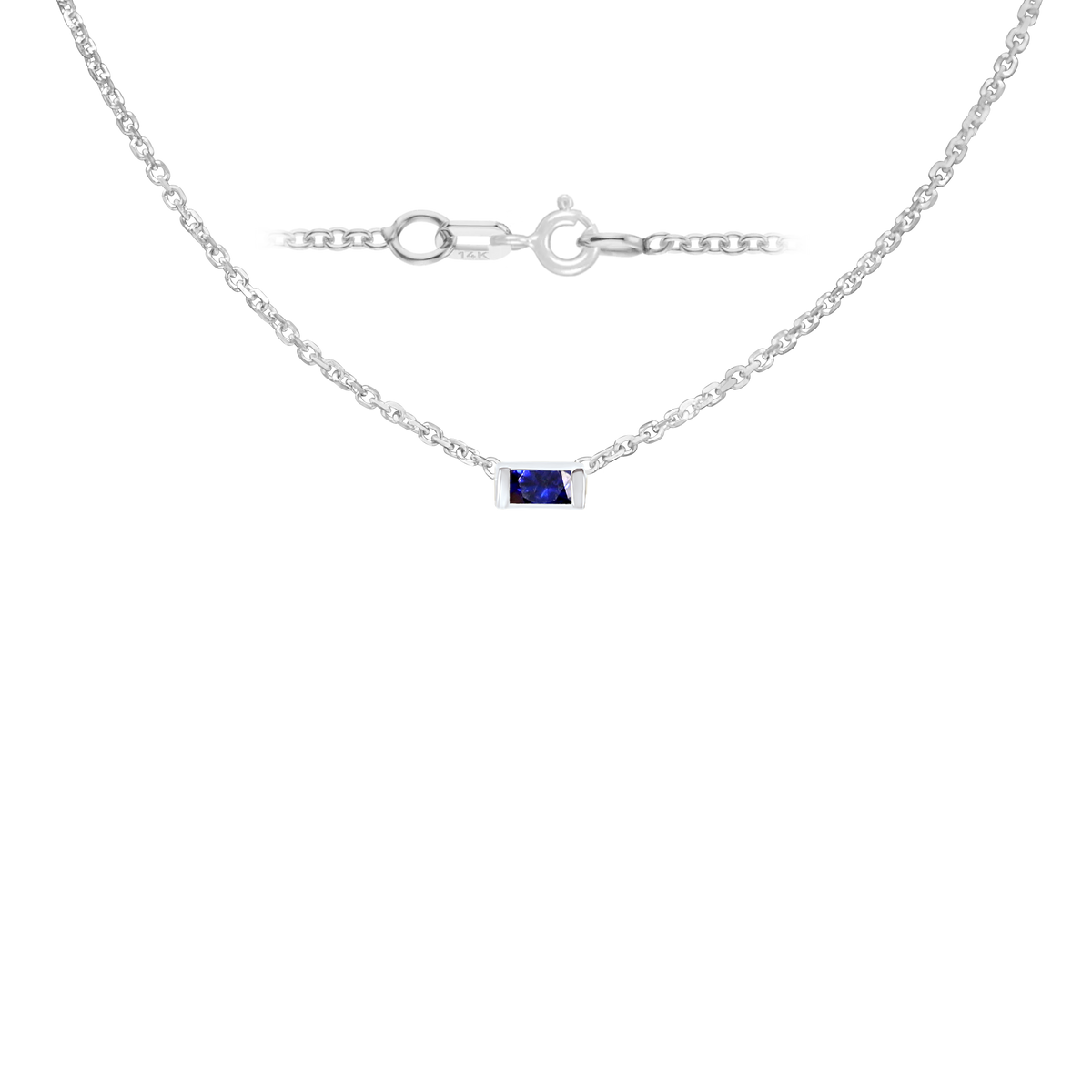 Gemstone Baguette Bezel Charm in 14K White Gold Necklace