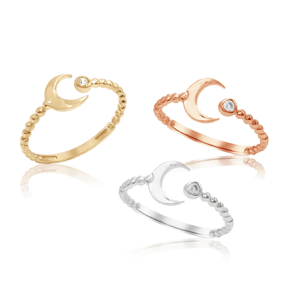 Crescent Ring with Diamonds