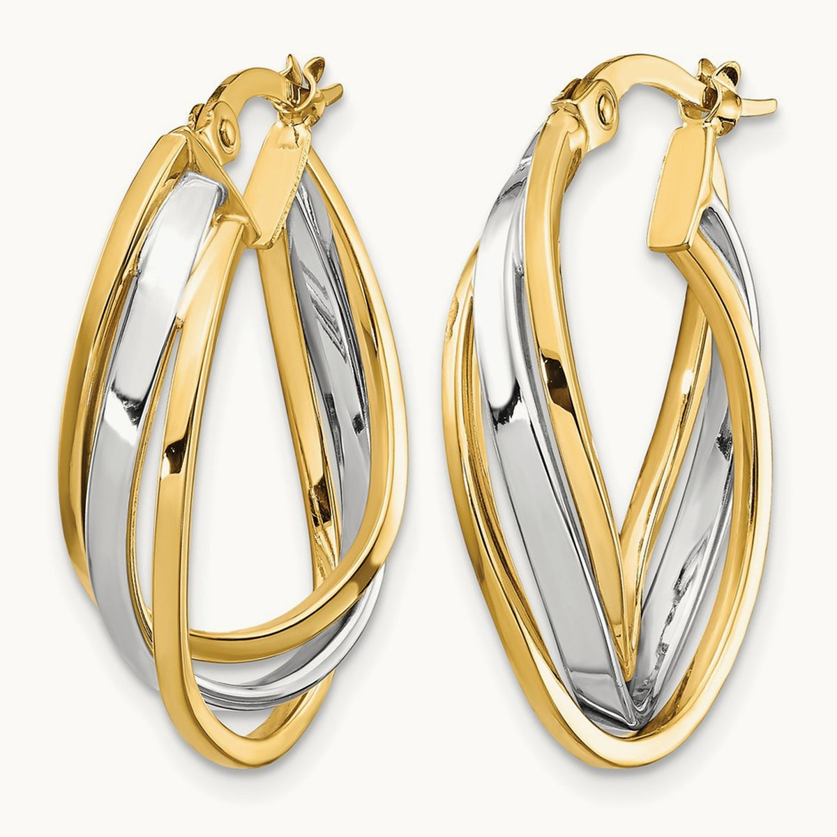 w/ White Rhodium Polished Oval Hoop Earrings, 10K — Leslie's