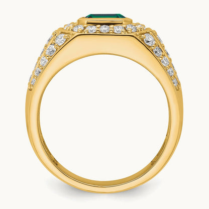 And Created Emerald Men's Ring, 2.00 ct tw Lab-Grown Diamond