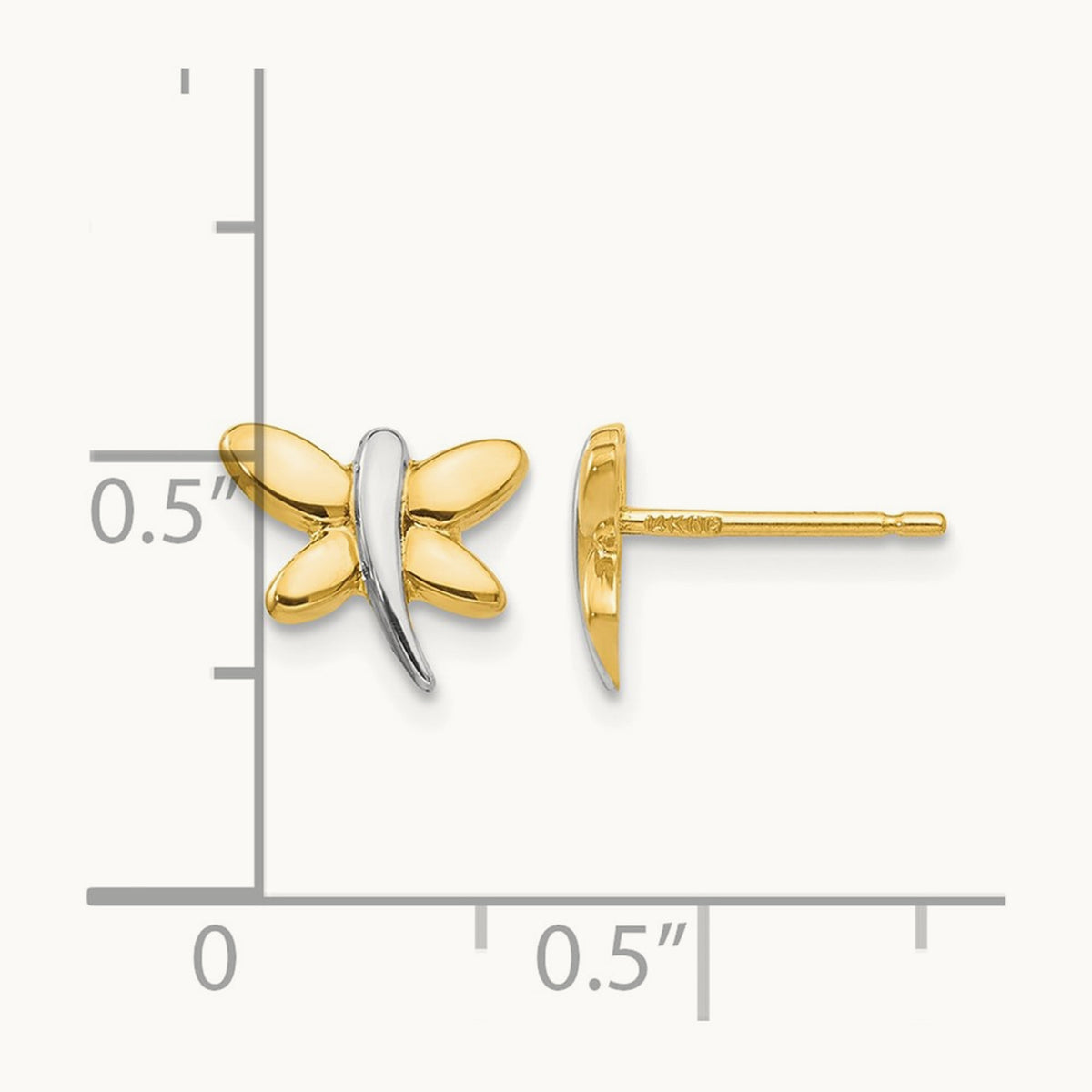 Polished Dragonfly Post Earrings, 14K with Rhodium