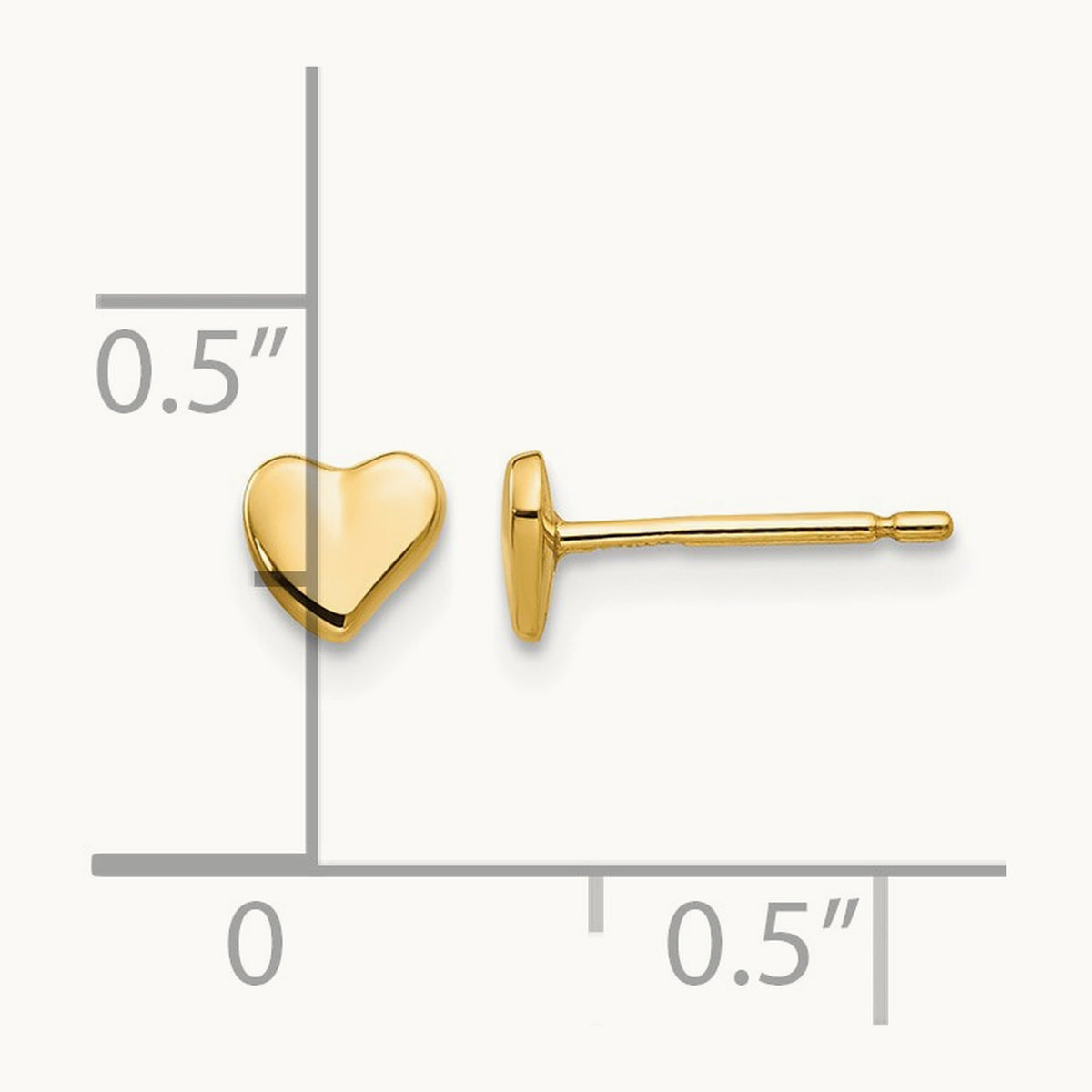 Polished Heart Post Stud Earrings — 14K Yellow Gold, 5mm