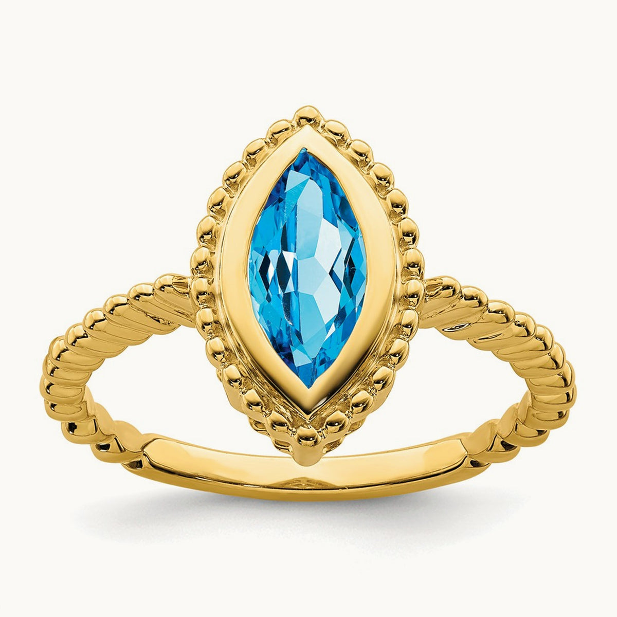 Marquise Blue Topaz Ring, 14K