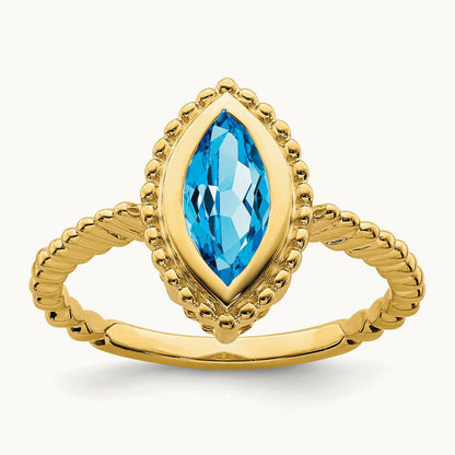 Marquise Blue Topaz Ring, 14K