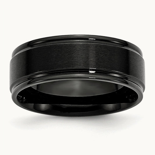 Polished w/Brushed Center Black IP-plated Band, 8mm, Stainless Steel