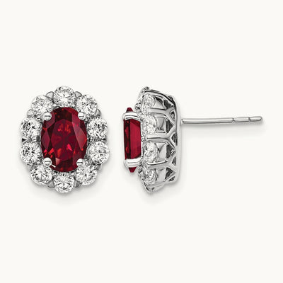Created Ruby Halo Post Earrings, 1.25 ct tw Lab-Grown Diamond