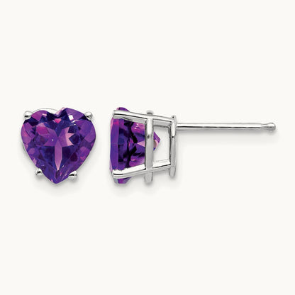Heart Amethyst Earrings, 7mm, 14K White Gold