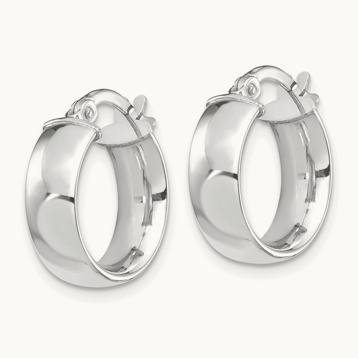 High Polished Hoop Earrings — 14K White Gold