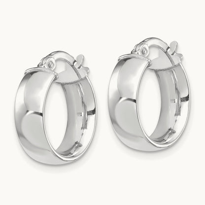 High Polished Hoop Earrings — 14K White Gold
