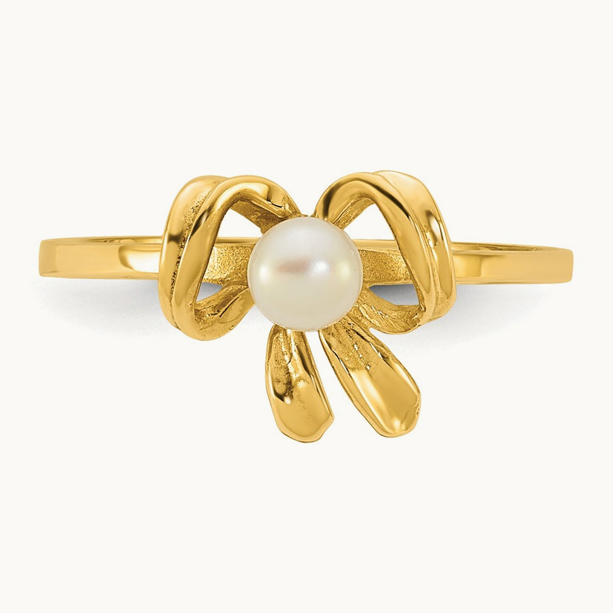 Madi K 3- White Button Freshwater Cultured Pearl Bow Children's Ring, 4mm, 14K