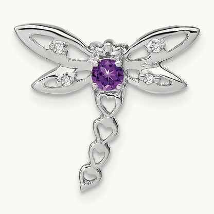 Amethyst and Diamond Dragonfly Chain Slide, 14K White Gold