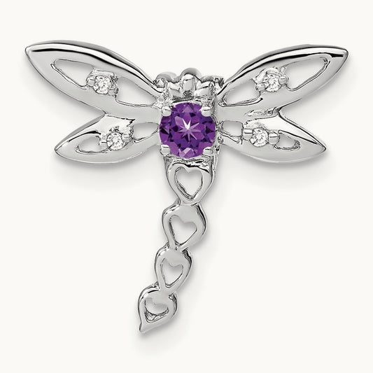 Amethyst and Diamond Dragonfly Chain Slide, 14K White Gold