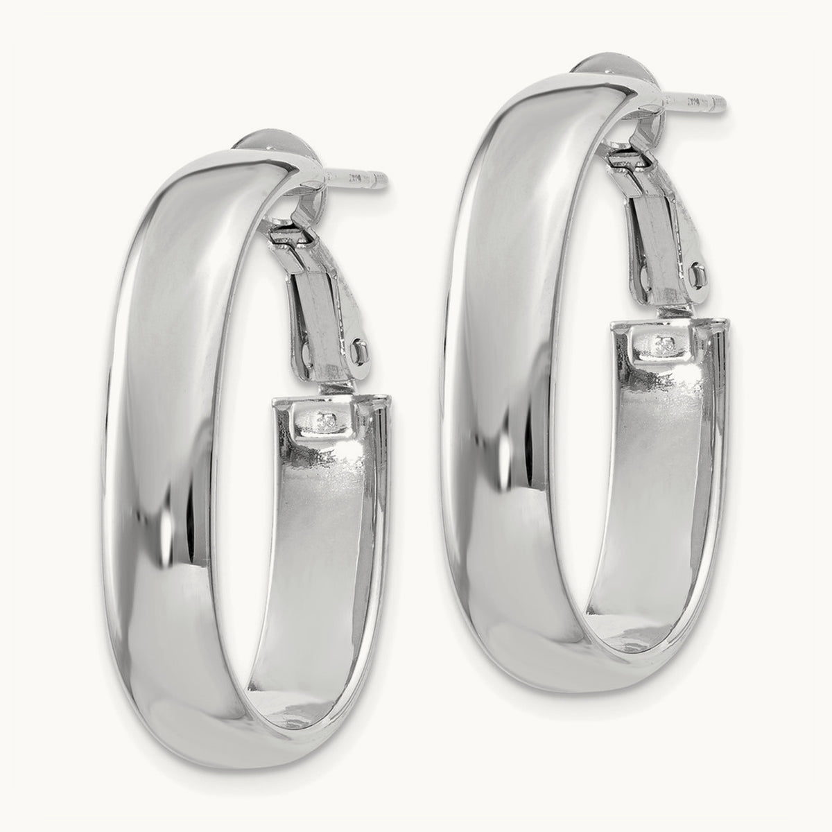 Oval Omega Back Hoop Earrings — 14K White Gold, 5.75mm