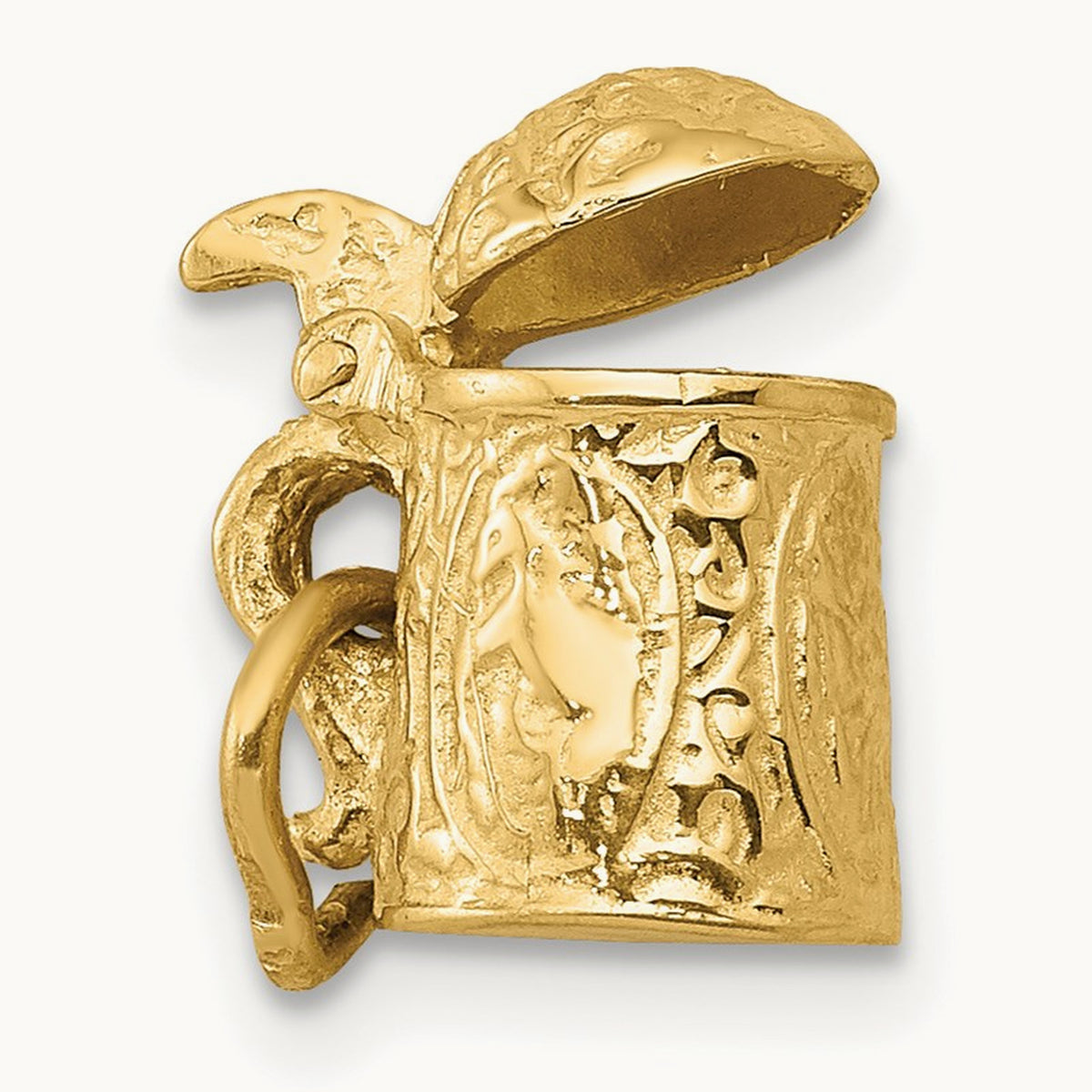 3-D Beer Stein Lid Opens Charm, 14K