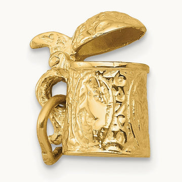 3-D Beer Stein Lid Opens Charm, 14K