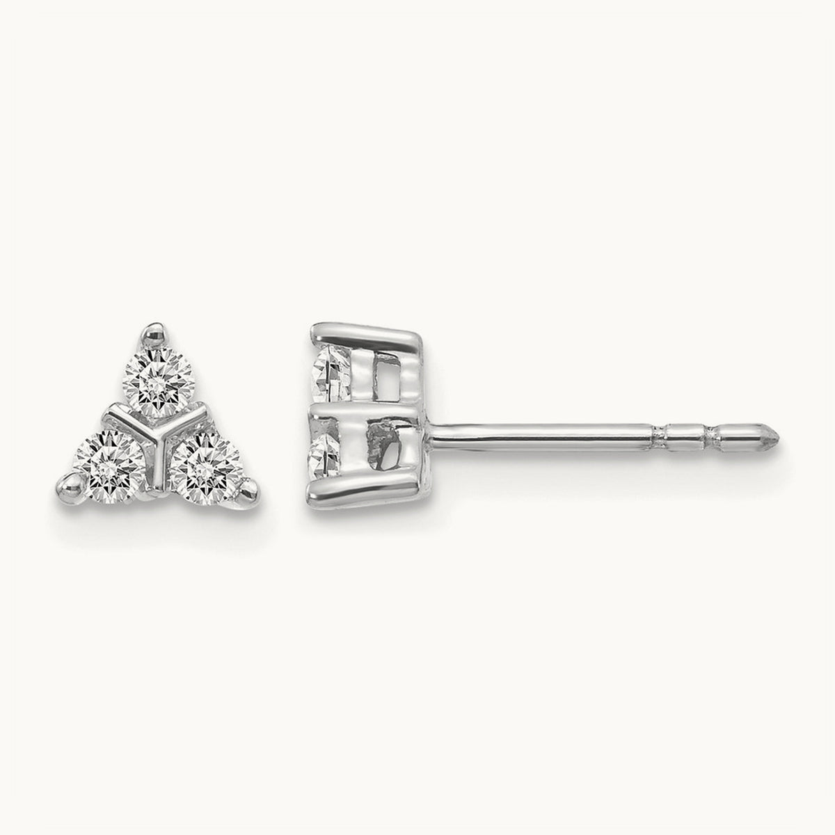 3-stone Diamond Triangle Earrings, 14K White Gold