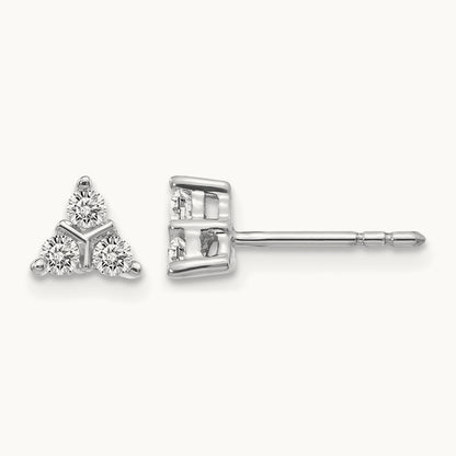 3-stone Diamond Triangle Earrings, 14K White Gold