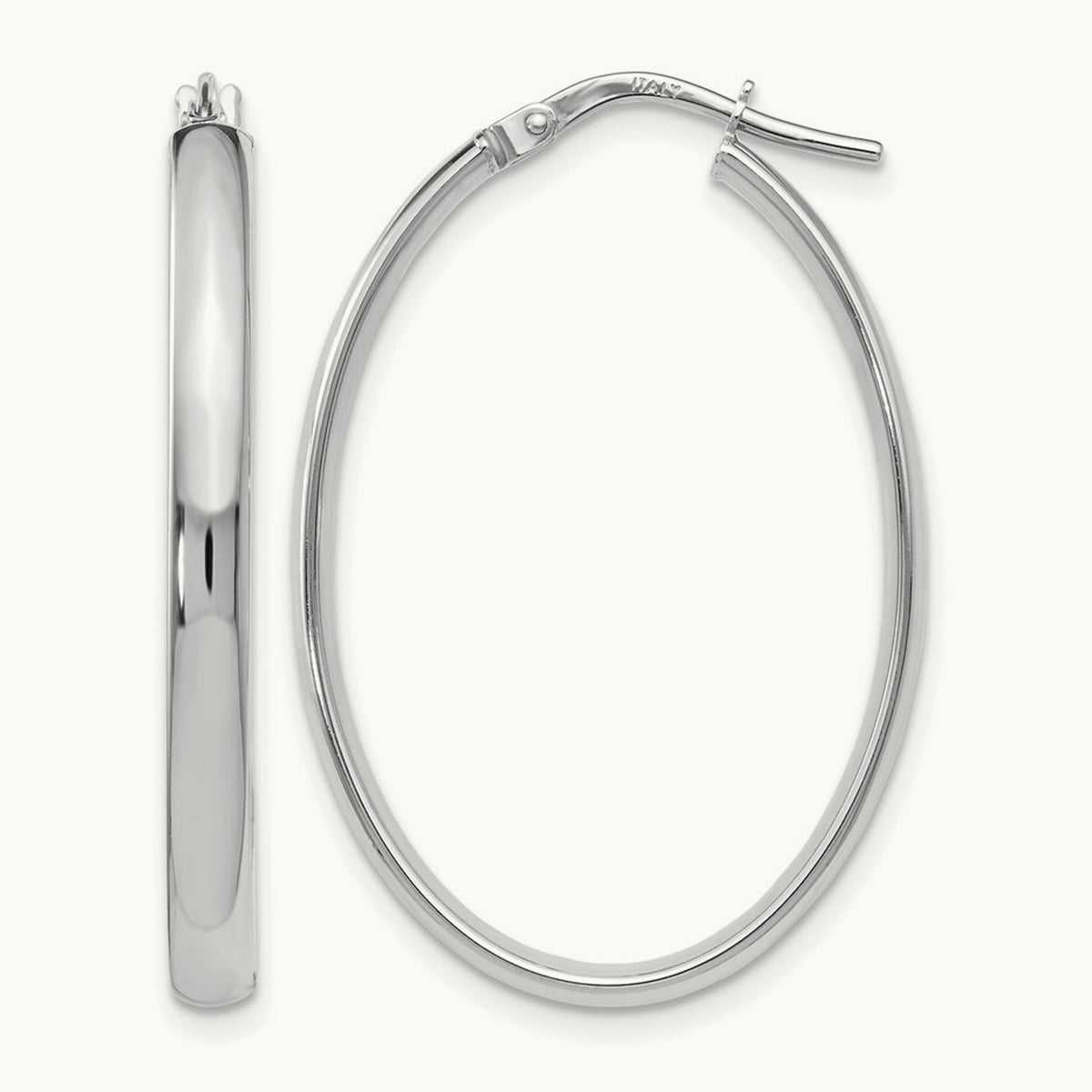 Polished Oval Hoop Earrings, 10K White Gold — Leslie's