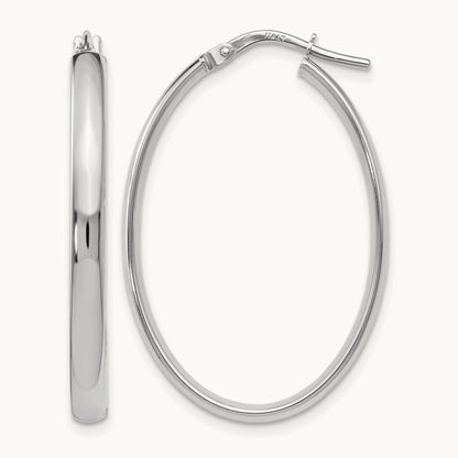 Polished Oval Hoop Earrings, 10K White Gold — Leslie's
