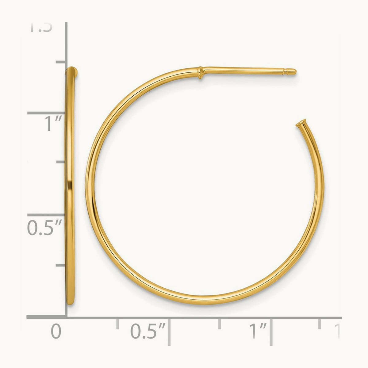 1.2 x Polished Post Hoop Earrings — 14K Yellow Gold
