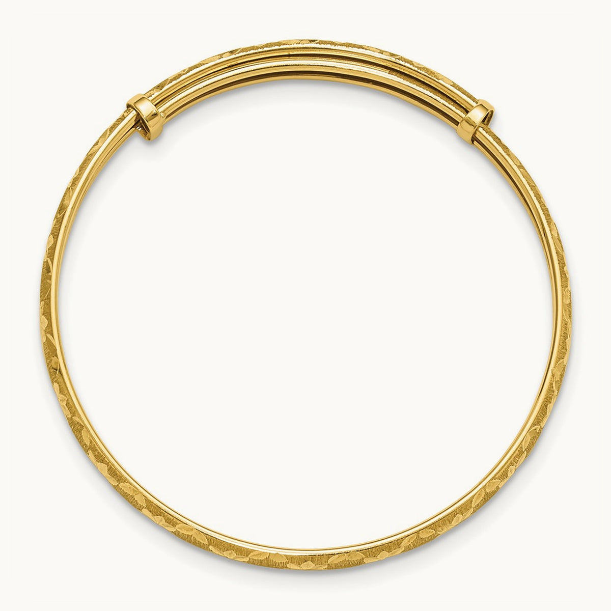 Polished Satin and Diamond-cut Adjustable Baby Bangle, 14K