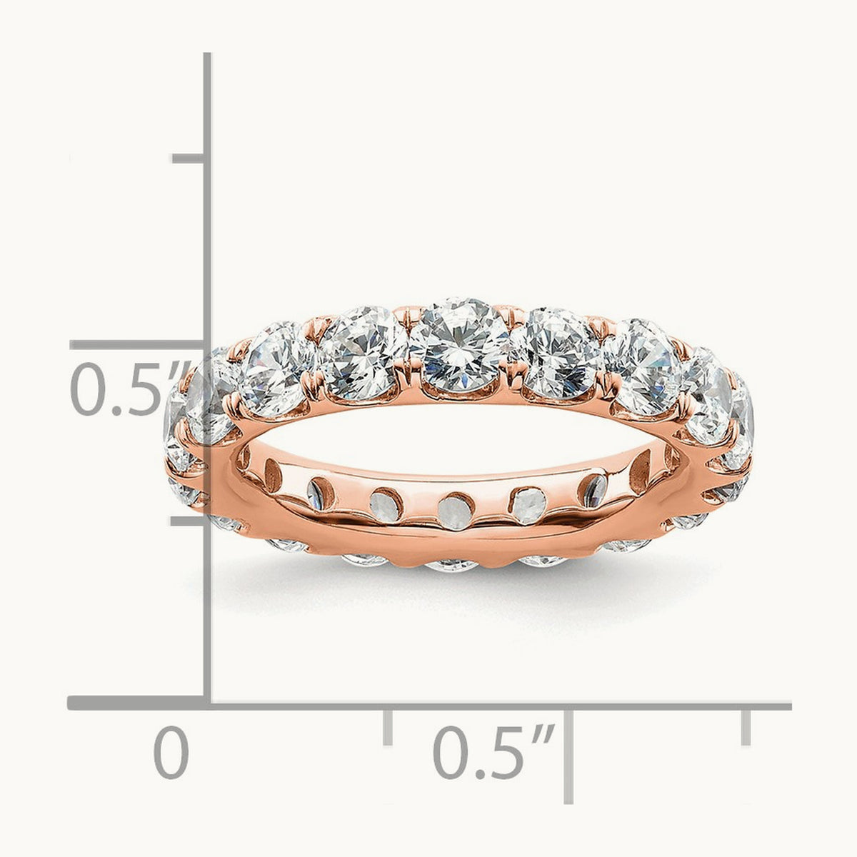 Polished U Shared Prong 3ct Diamond Eternity Band, 14K Rose Gold